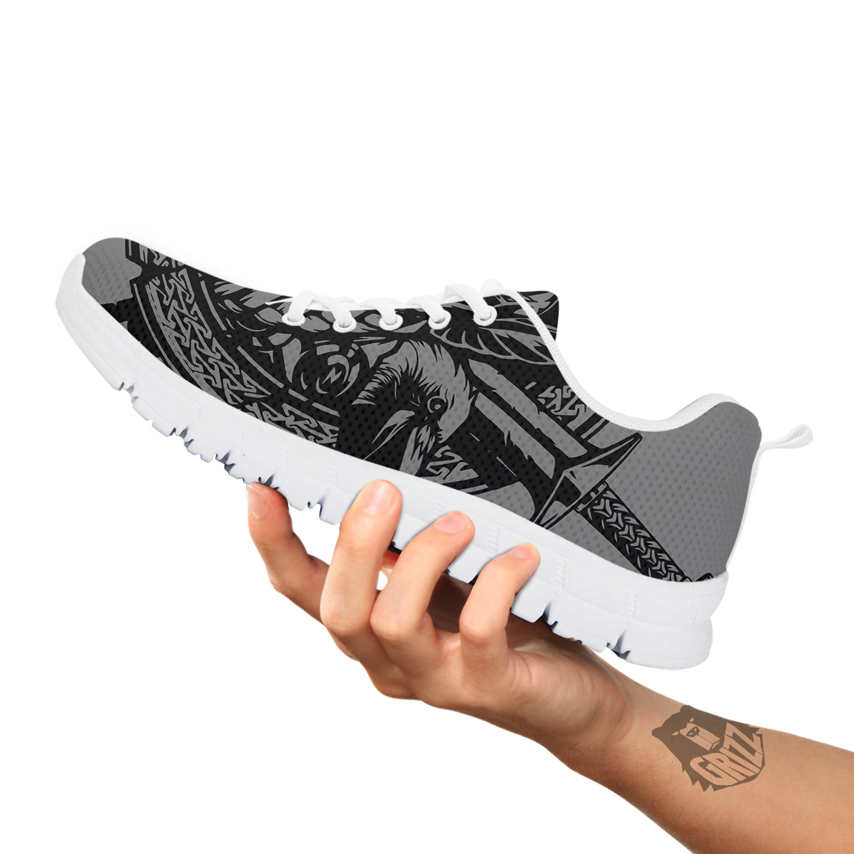 God Odin Grey Color Print White Sneaker-grizzshop