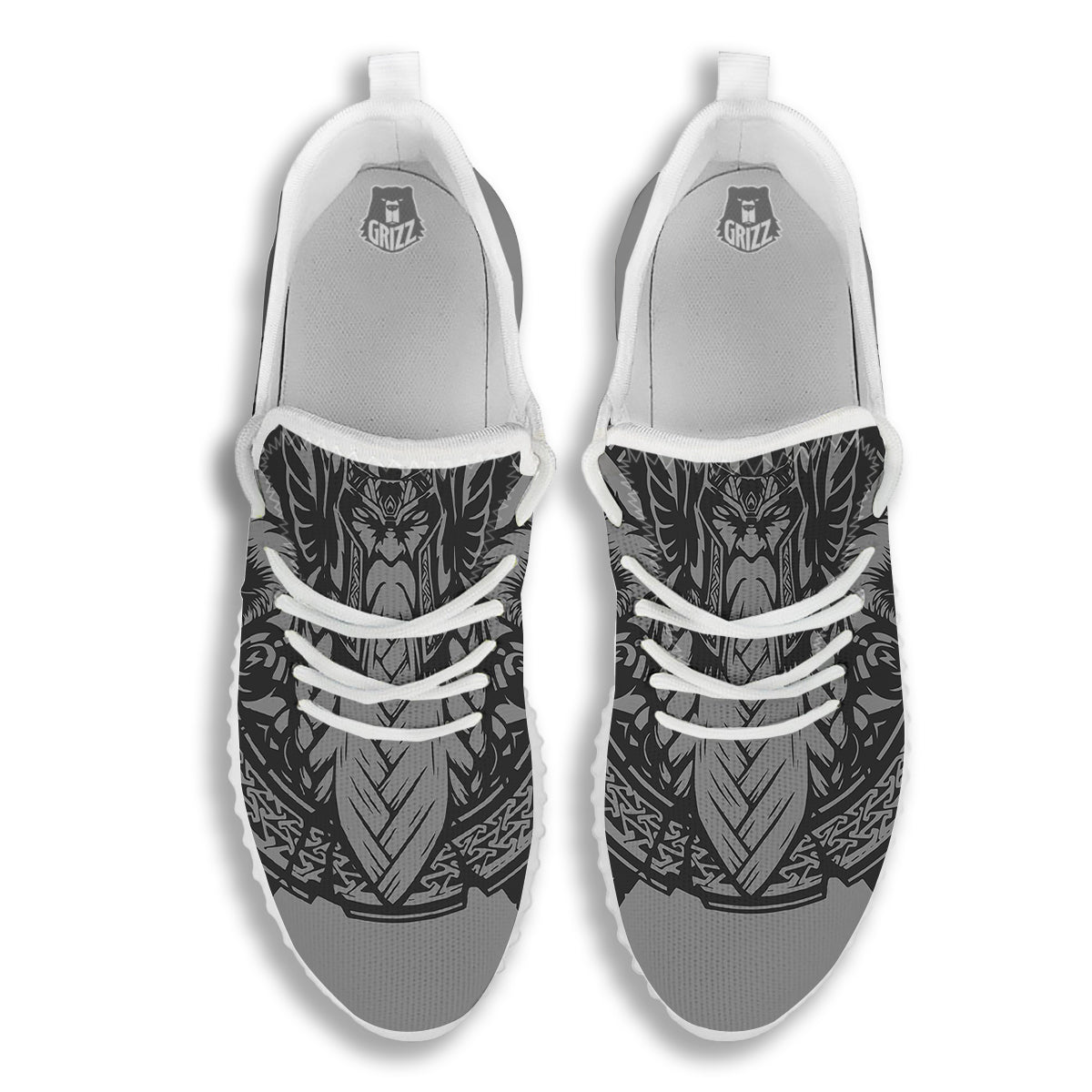 God Odin Grey Color Print White Walking Shoes-grizzshop