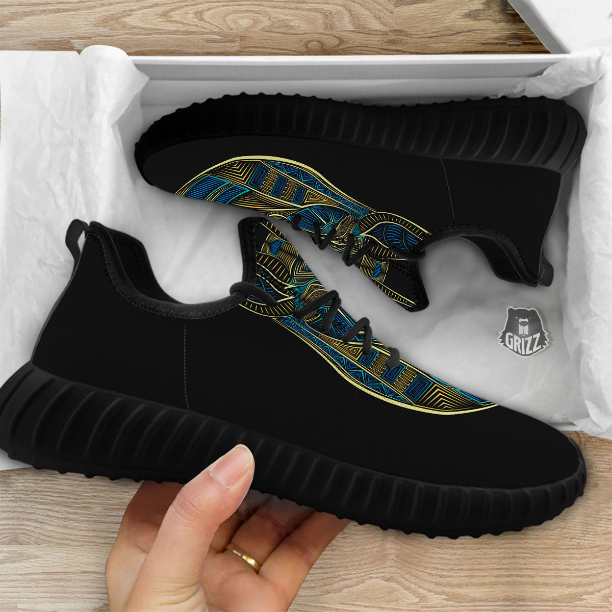 Gods Ancient Egyptian Print Black Walking Shoes-grizzshop