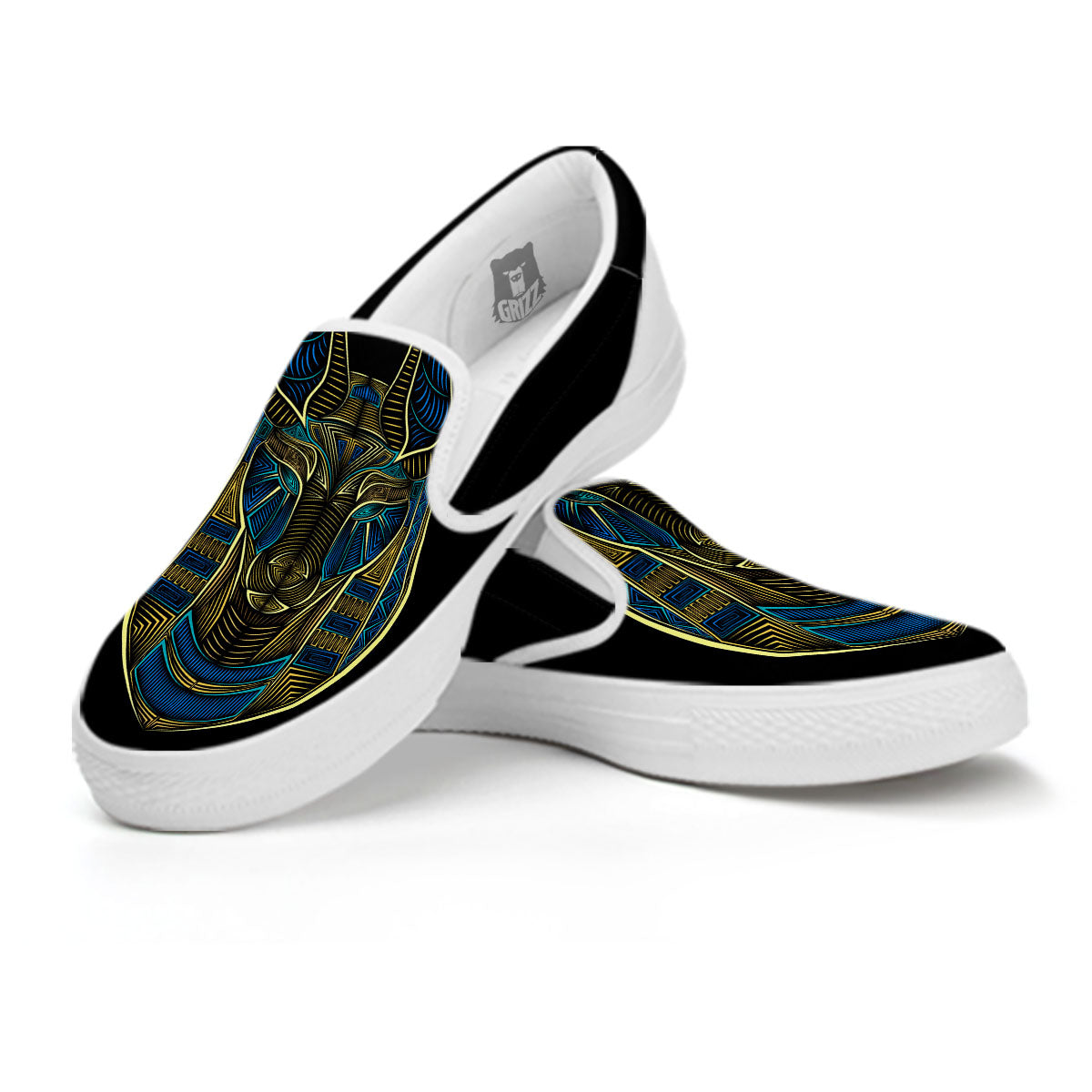 Gods Ancient Egyptian Print White Slip On Shoes-grizzshop