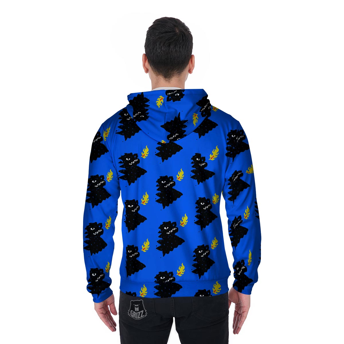 Godzilla Japanese Pattern Print Men's Zip Up Hoodie-grizzshop