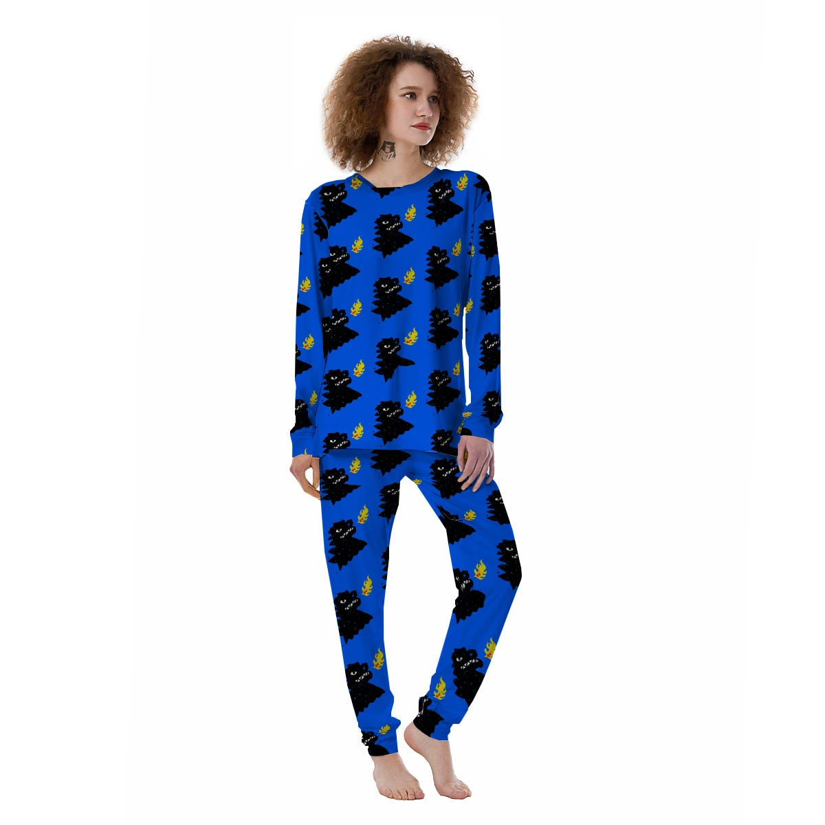 Godzilla Japanese Pattern Print Women's Pajamas-grizzshop