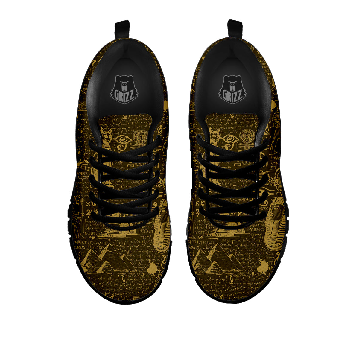 Gold Ancient Egypt Print Pattern Black Sneaker-grizzshop