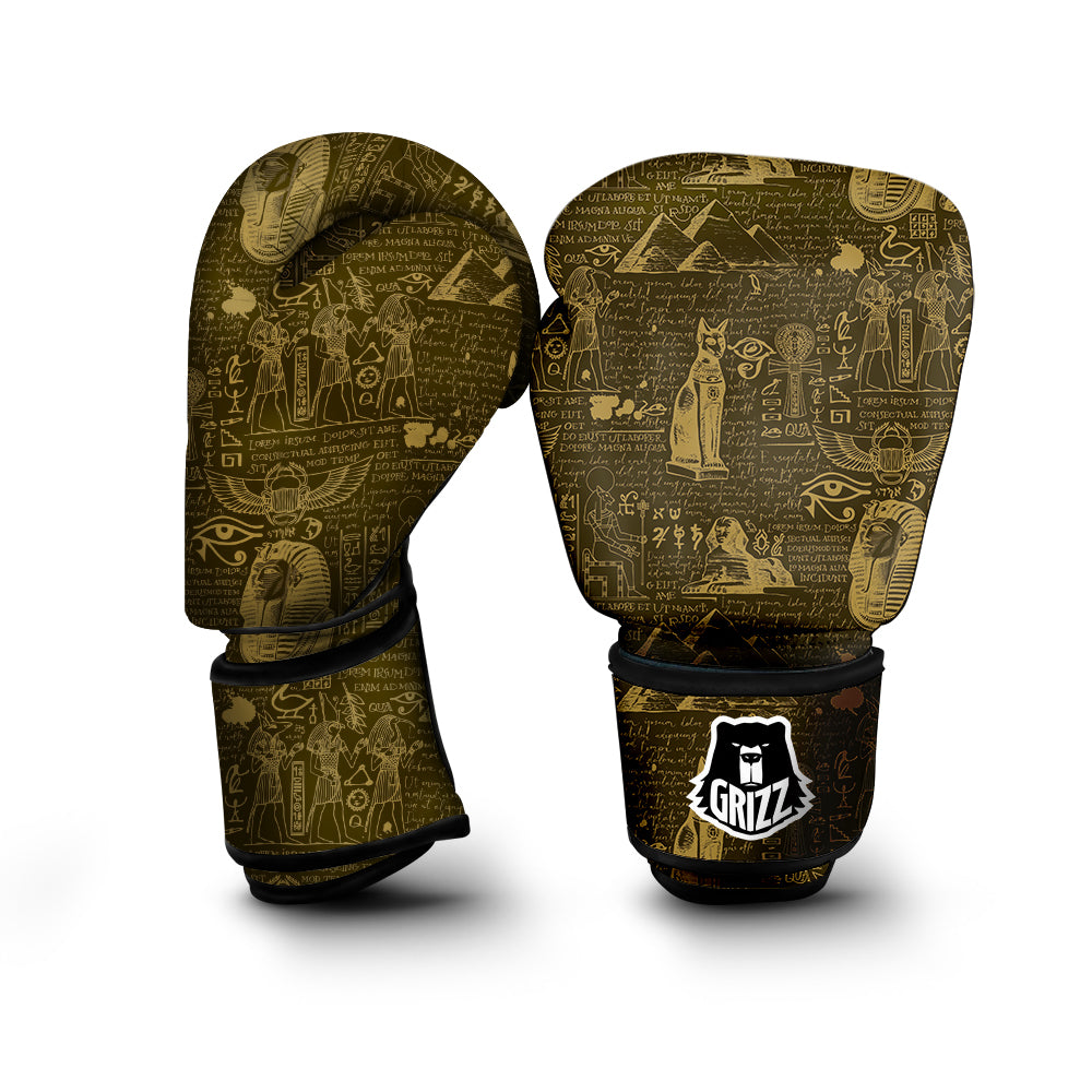 Gold Ancient Egypt Print Pattern Boxing Gloves-grizzshop