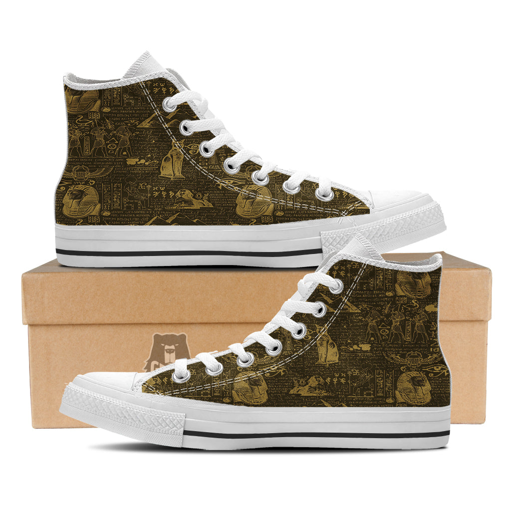 Gold Ancient Egypt Print Pattern White High Top Shoes-grizzshop