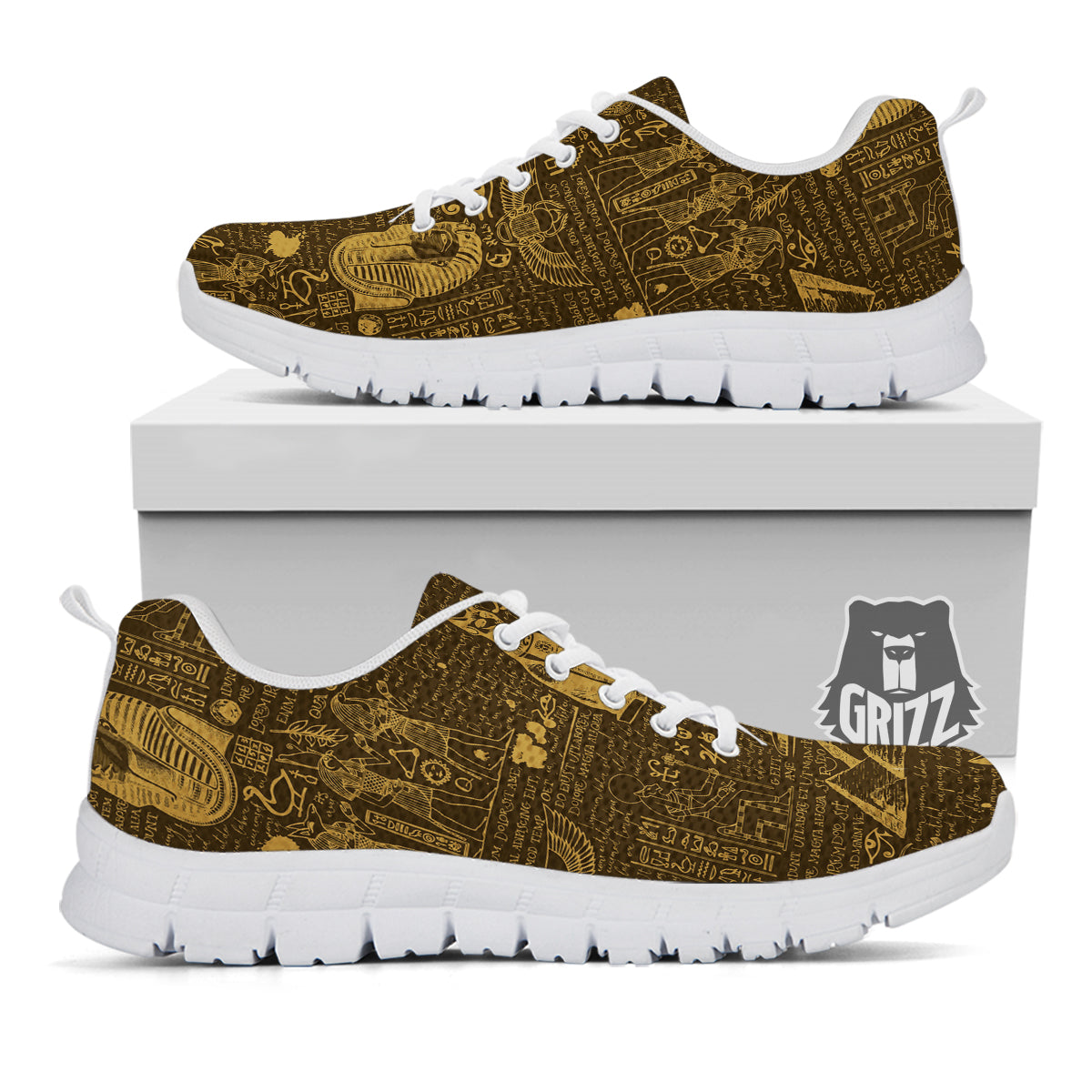 Gold Ancient Egypt Print Pattern White Sneaker-grizzshop