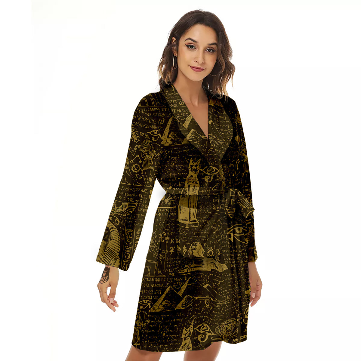 Gold Ancient Egypt Print Pattern Women's Robe-grizzshop
