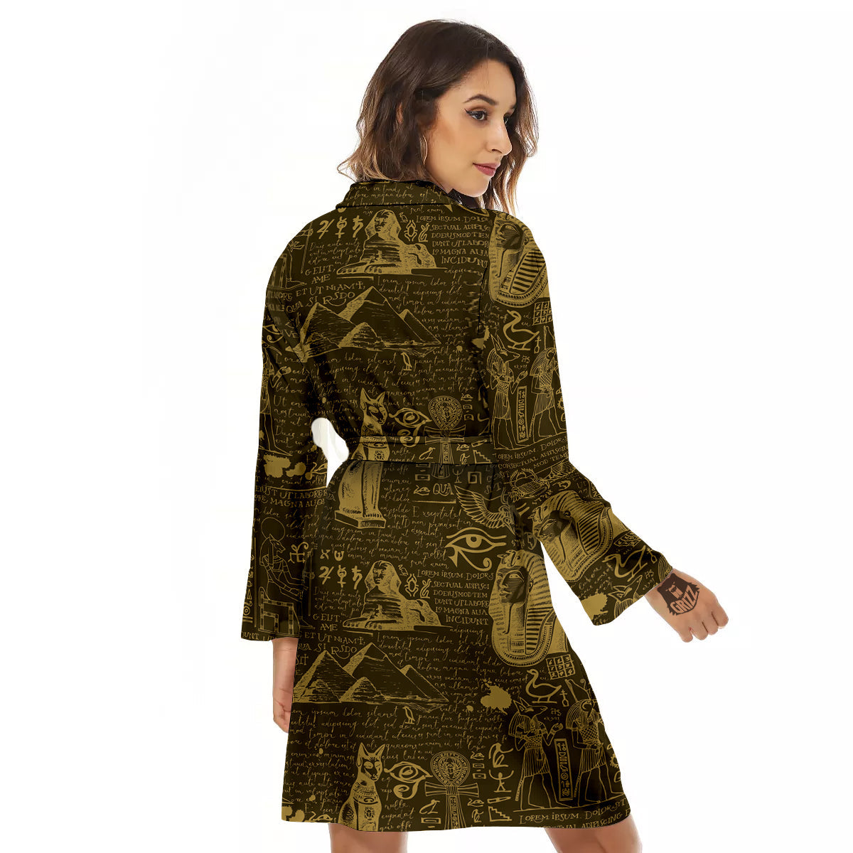 Gold Ancient Egypt Print Pattern Women's Robe-grizzshop