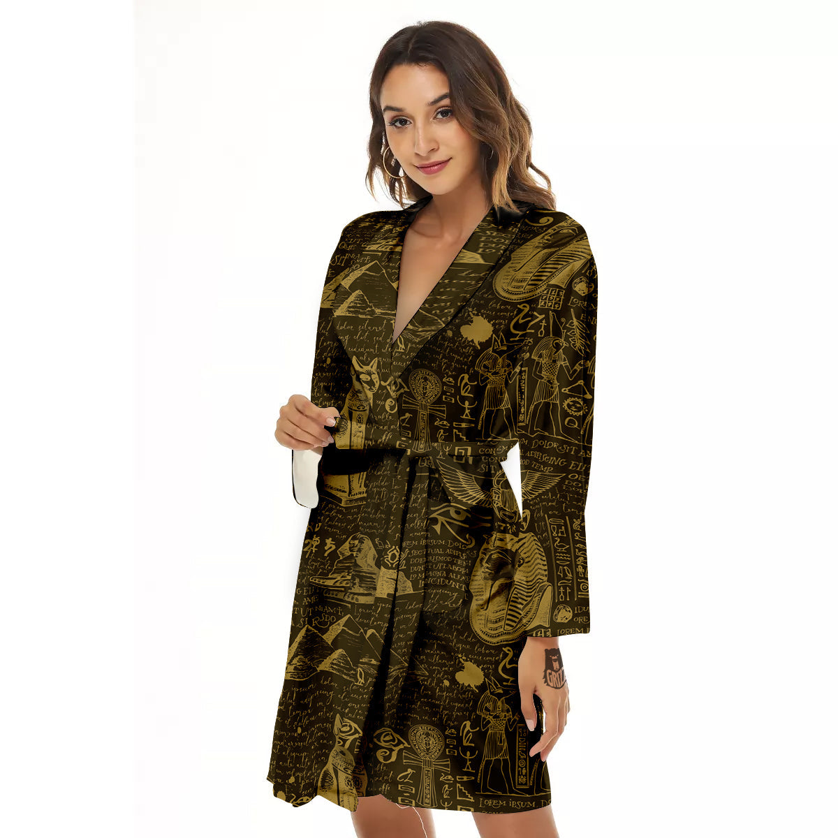 Gold Ancient Egypt Print Pattern Women's Robe-grizzshop
