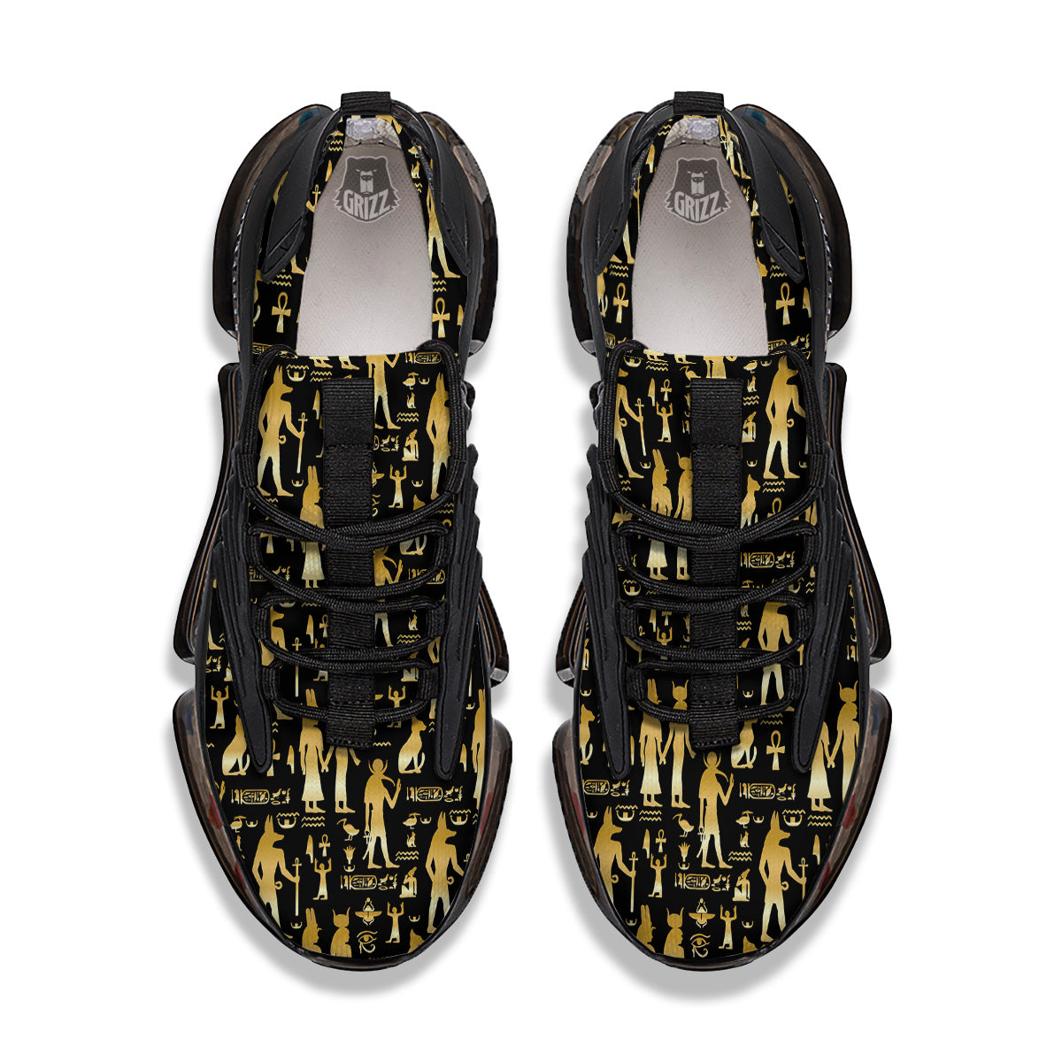 Gold And Black Egypt Ancient Mythology Print Pattern Black Gym Shoes-grizzshop
