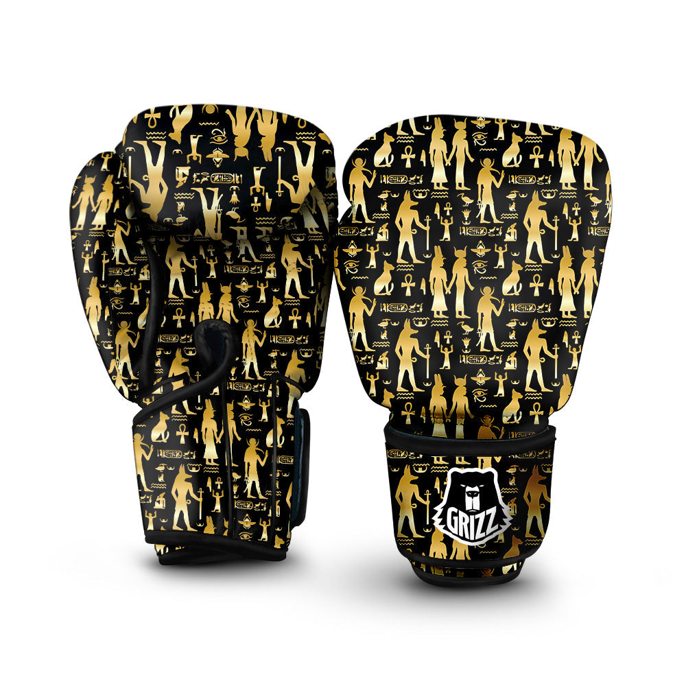 Gold And Black Egypt Ancient Mythology Print Pattern Boxing Gloves-grizzshop