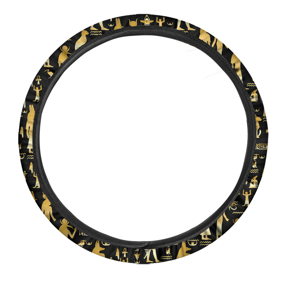 Gold And Black Egypt Ancient Mythology Print Pattern Car Steering Wheel Cover-grizzshop