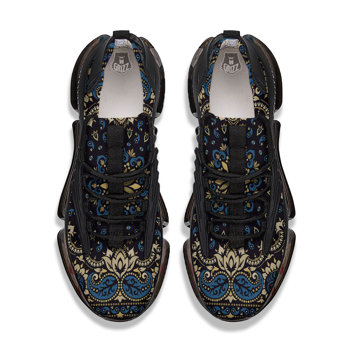 Gold Blue Paisley Bandana Print Black Gym Shoes-grizzshop