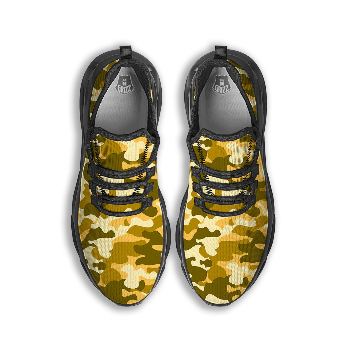 Gold Camo And Camouflage Print Black Running Shoes-grizzshop