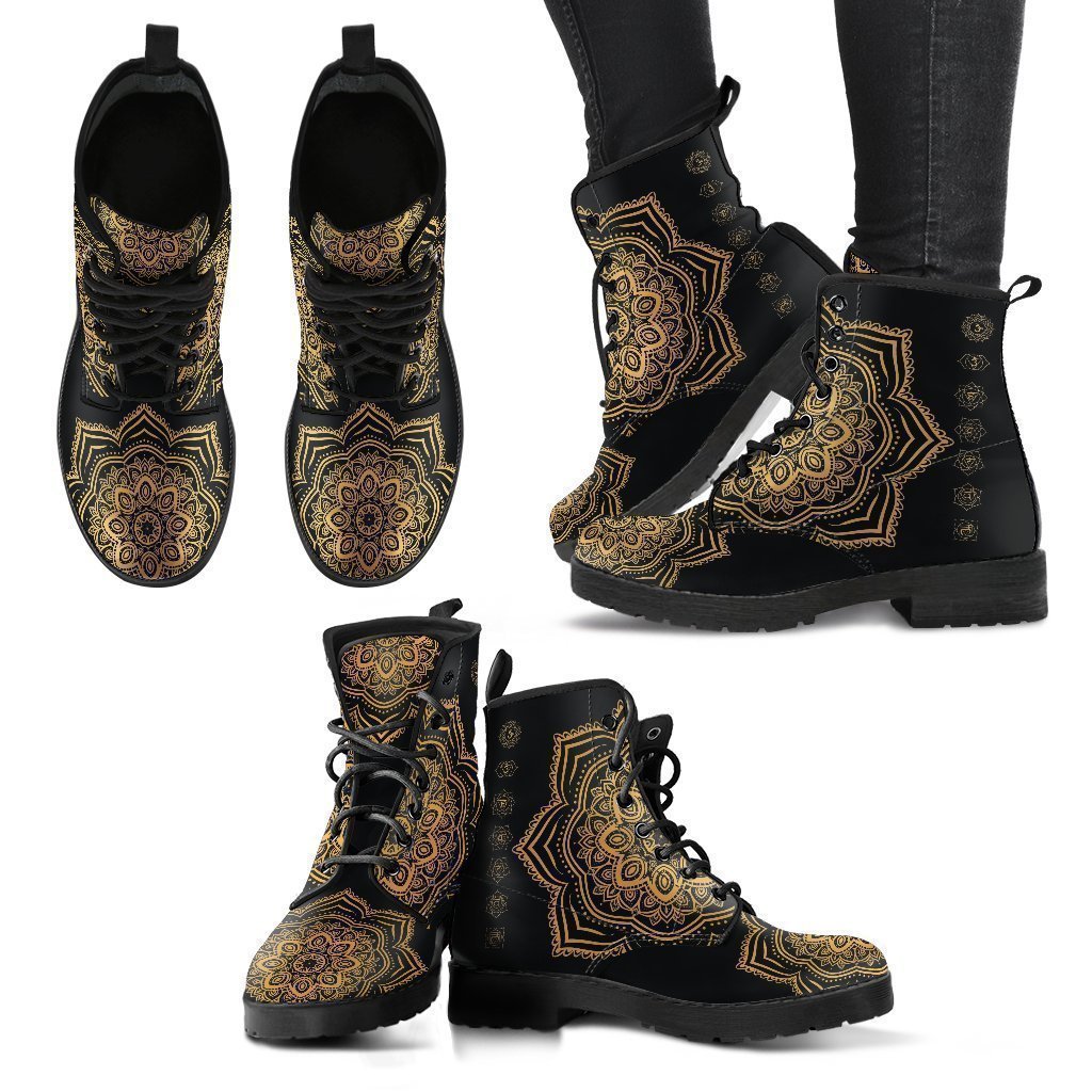 Gold Chakra Mandala Women's Leather Boots-grizzshop