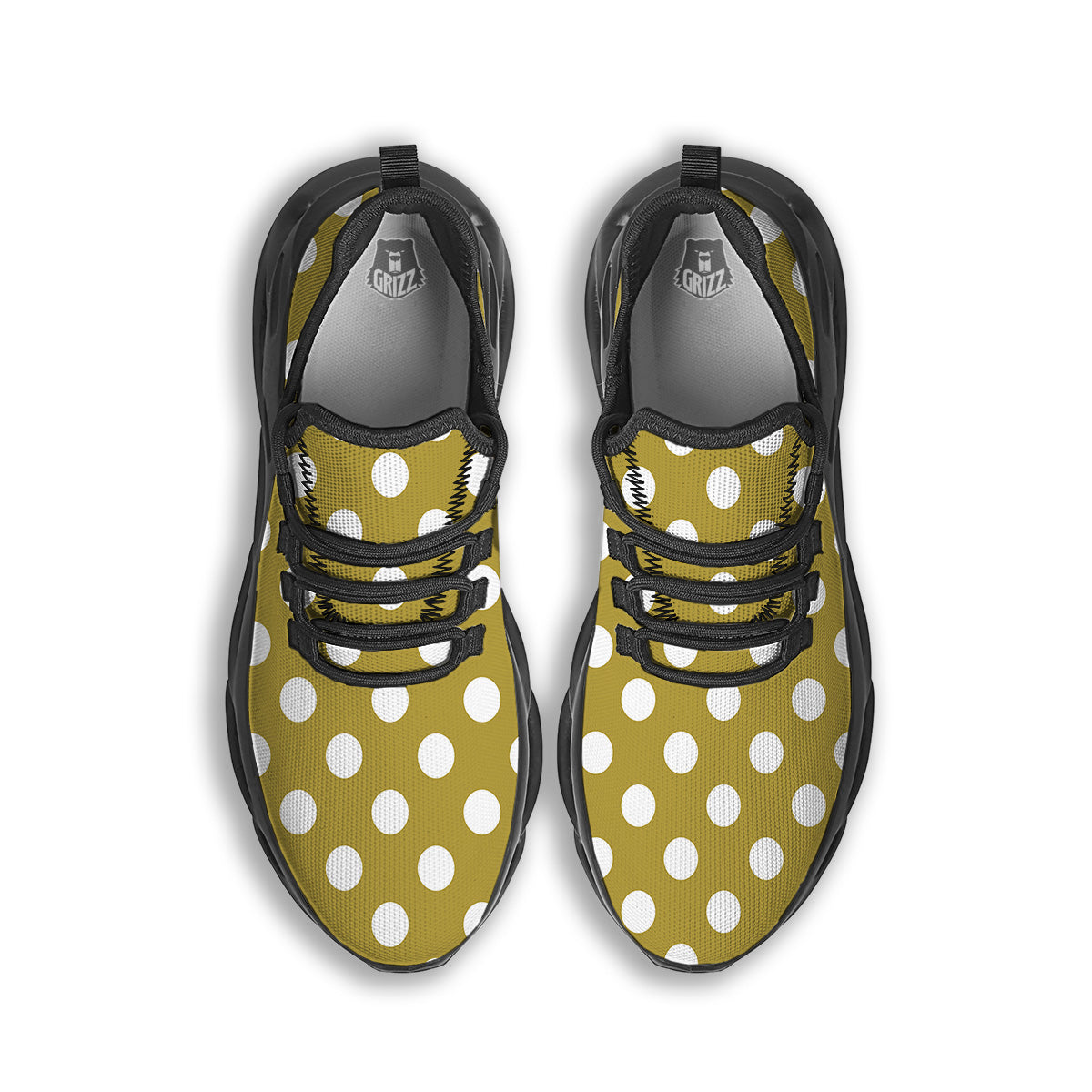 Gold Color Polka Dot Print Pattern Black Running Shoes-grizzshop