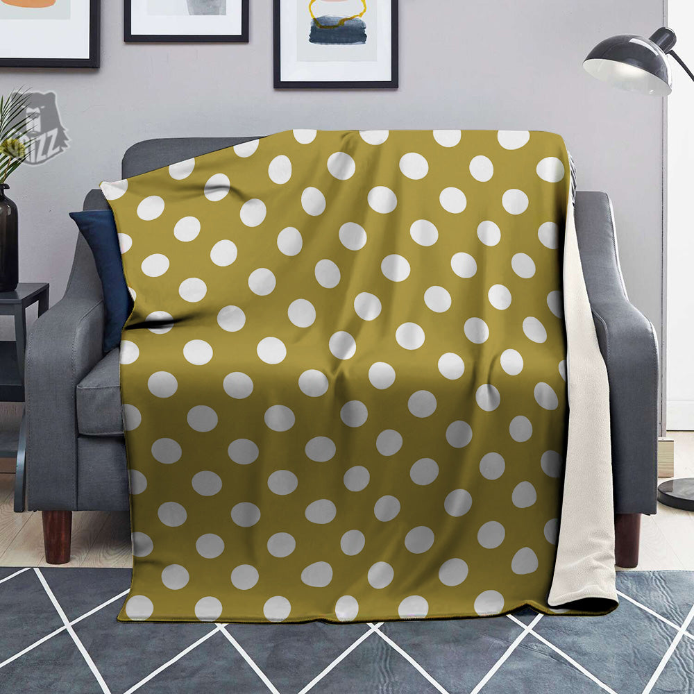 Gold Color Polka Dot Print Pattern Blanket-grizzshop