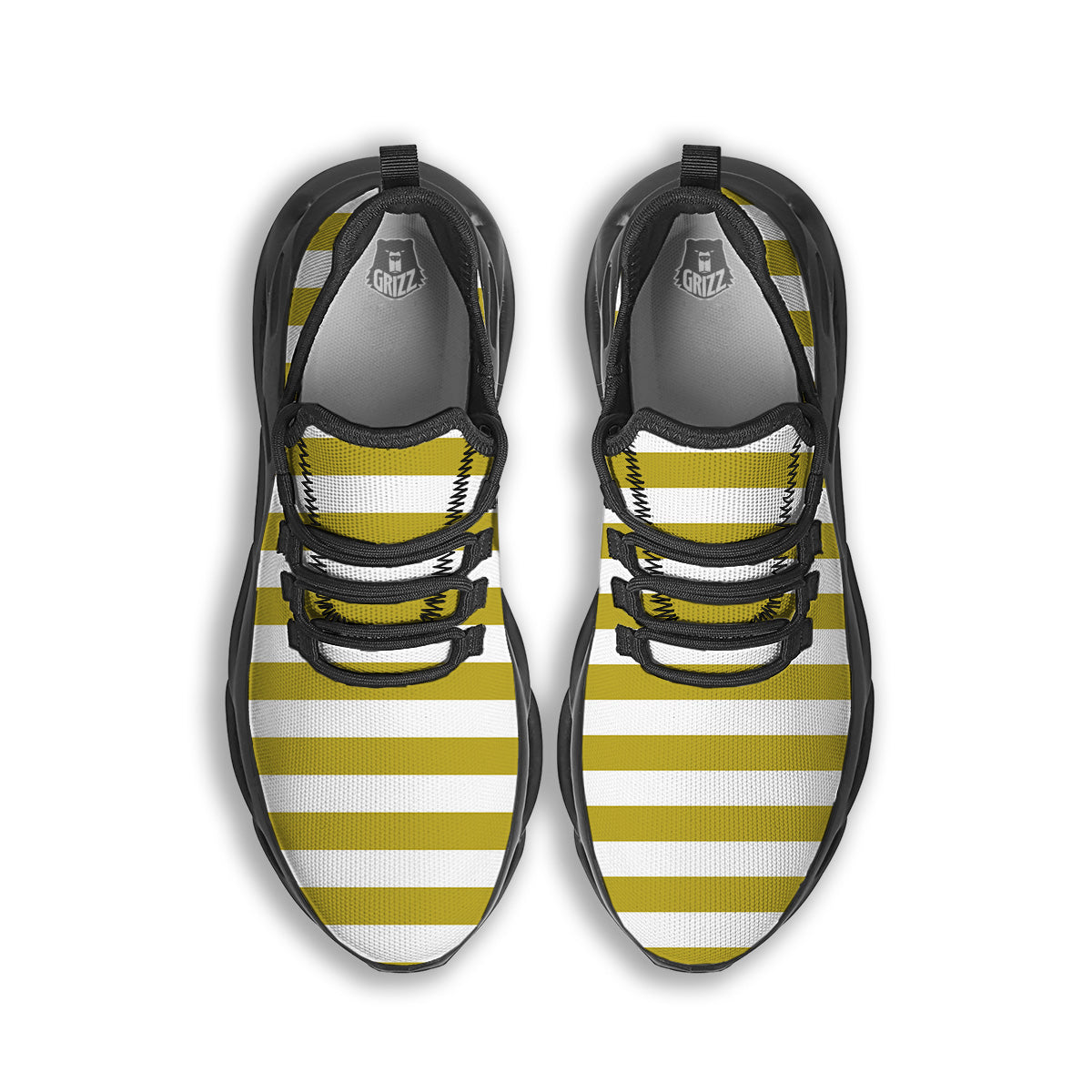 Gold Color Striped Print Black Running Shoes-grizzshop