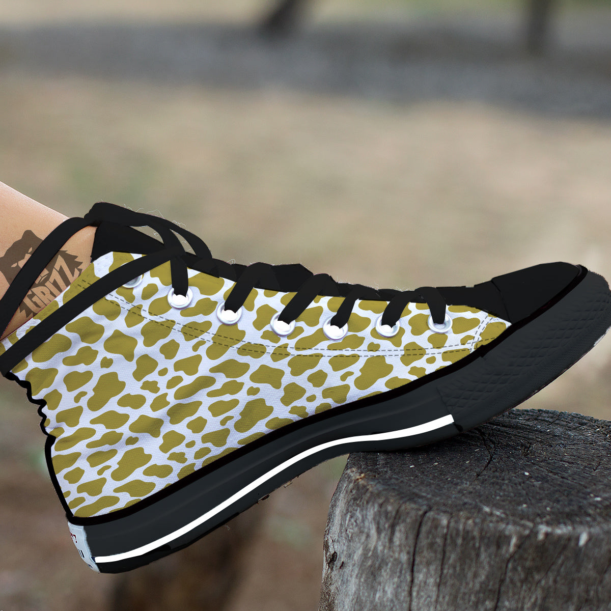 Gold Cow Print Pattern Black High Top Shoes-grizzshop