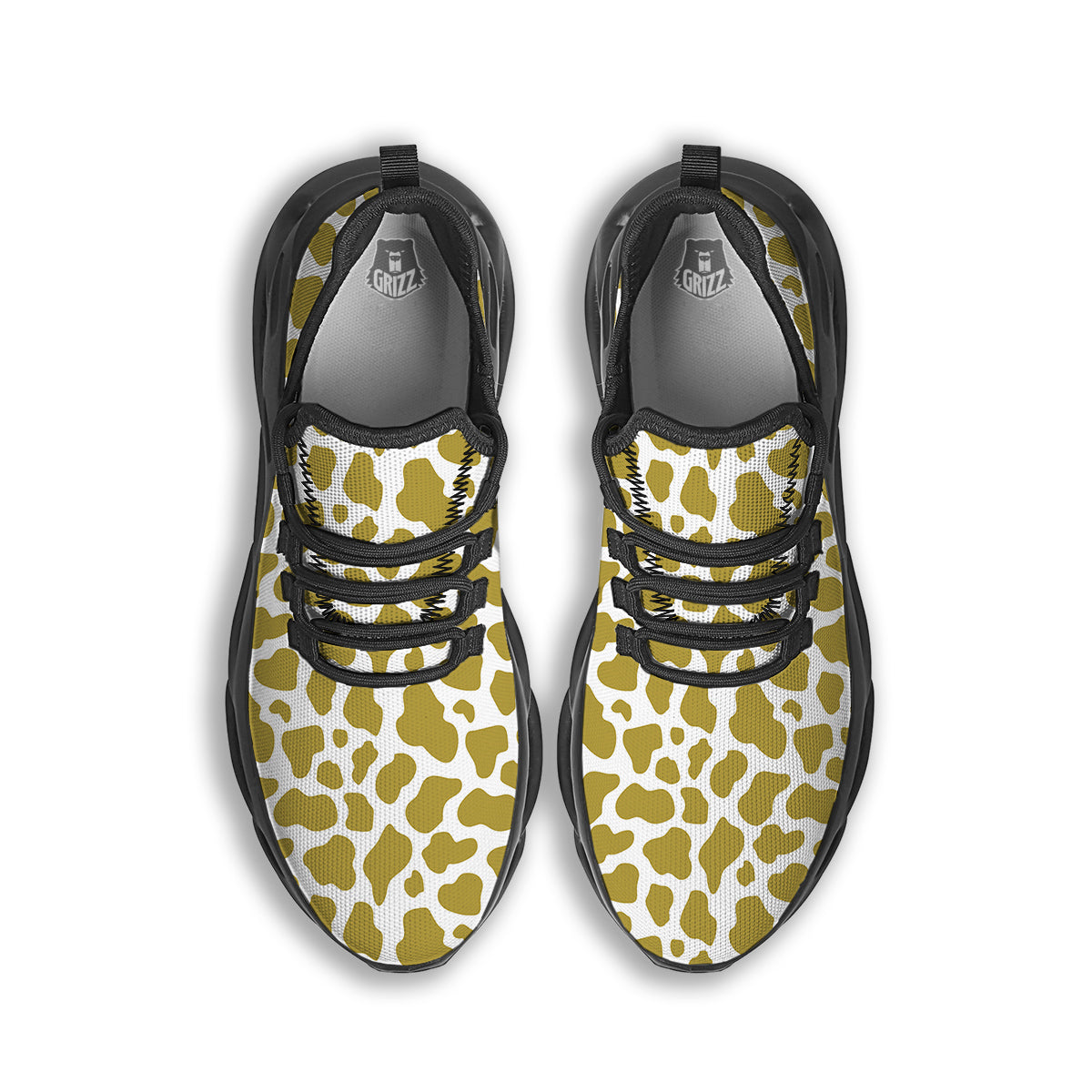 Gold Cow Print Pattern Black Running Shoes-grizzshop