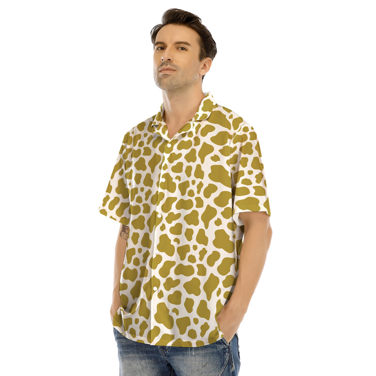 Gold Cow Print Pattern Men’s Hawaiian Shirt-grizzshop