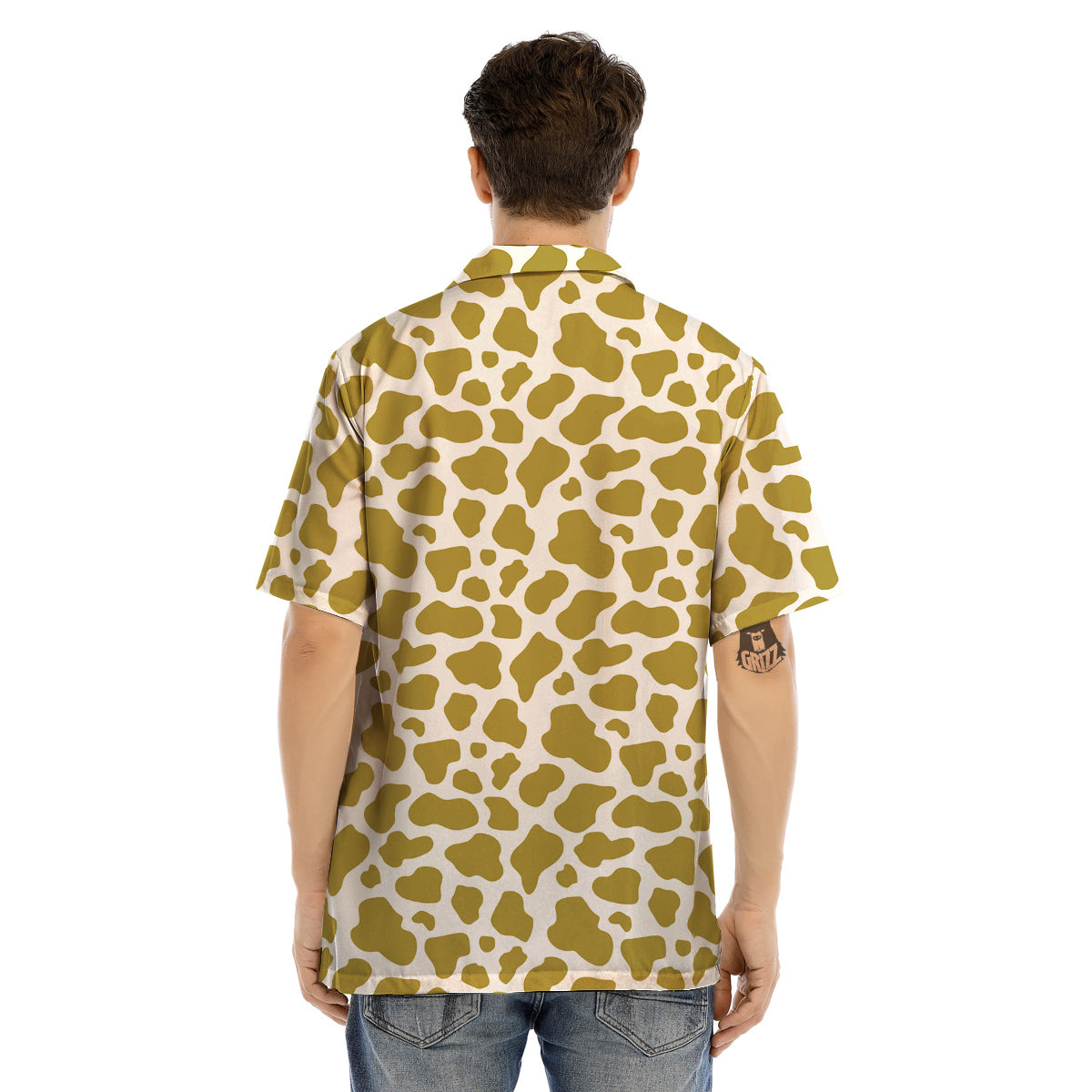 Gold Cow Print Pattern Men’s Hawaiian Shirt-grizzshop