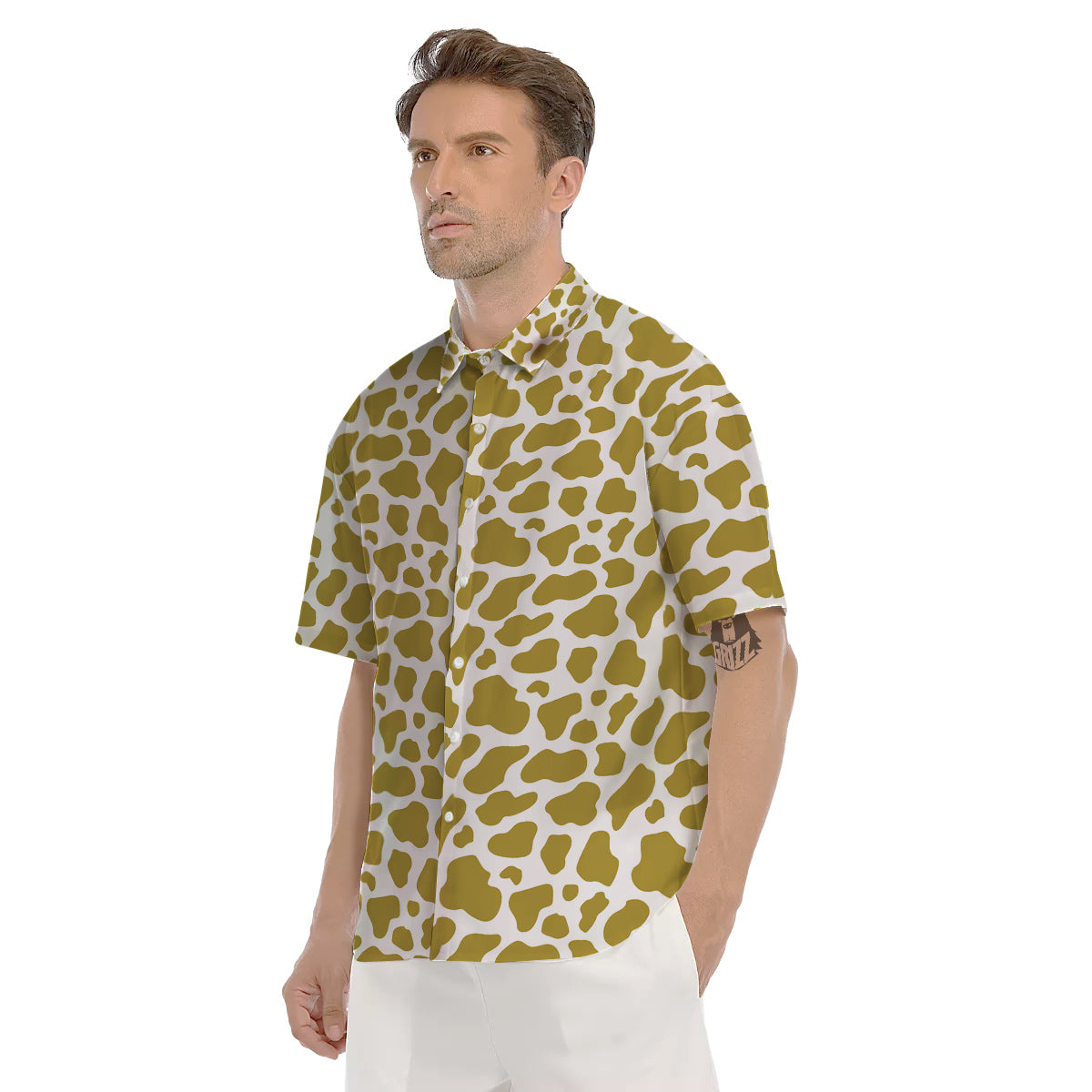 Gold Cow Print Pattern Men's Short Sleeve Shirts-grizzshop
