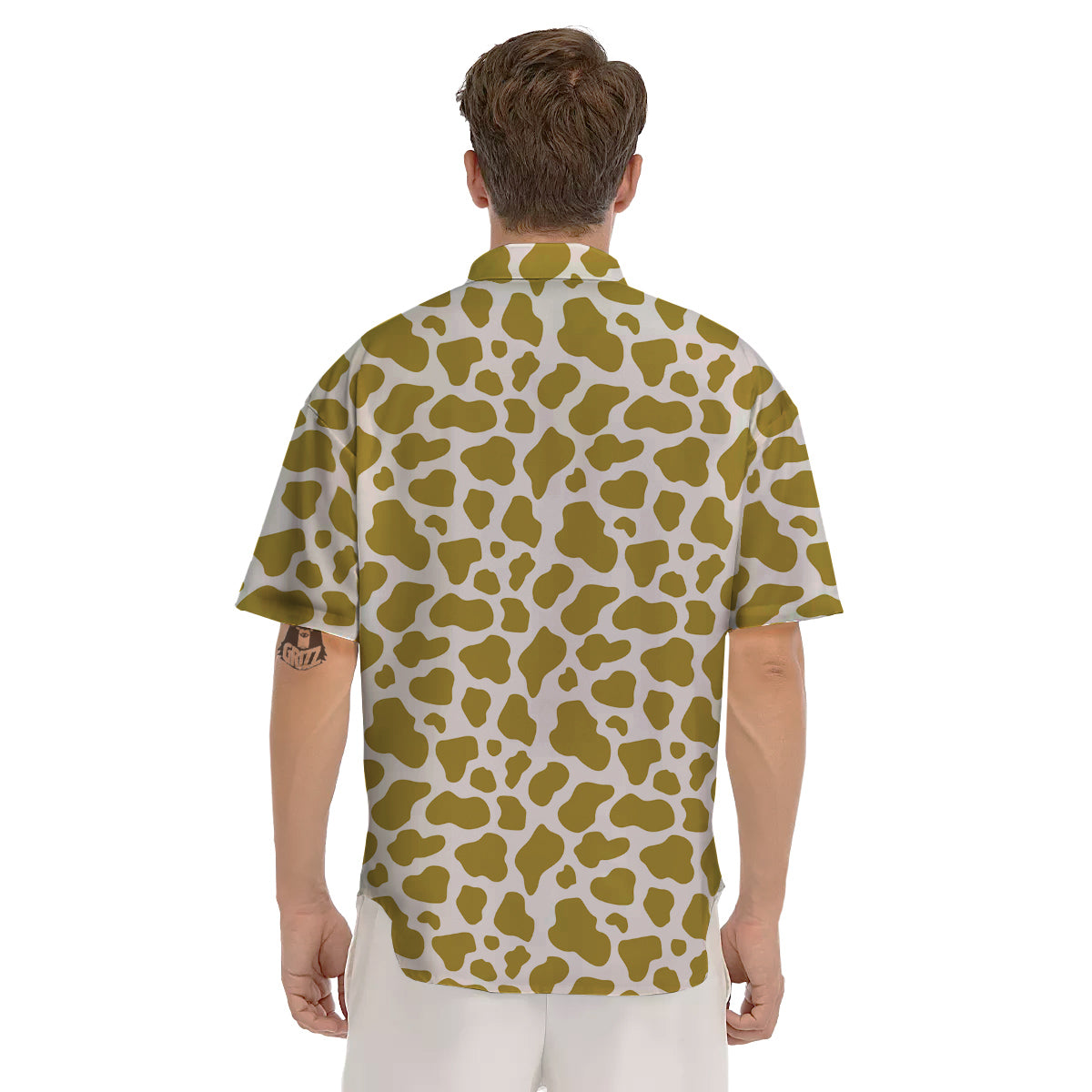 Gold Cow Print Pattern Men's Short Sleeve Shirts-grizzshop