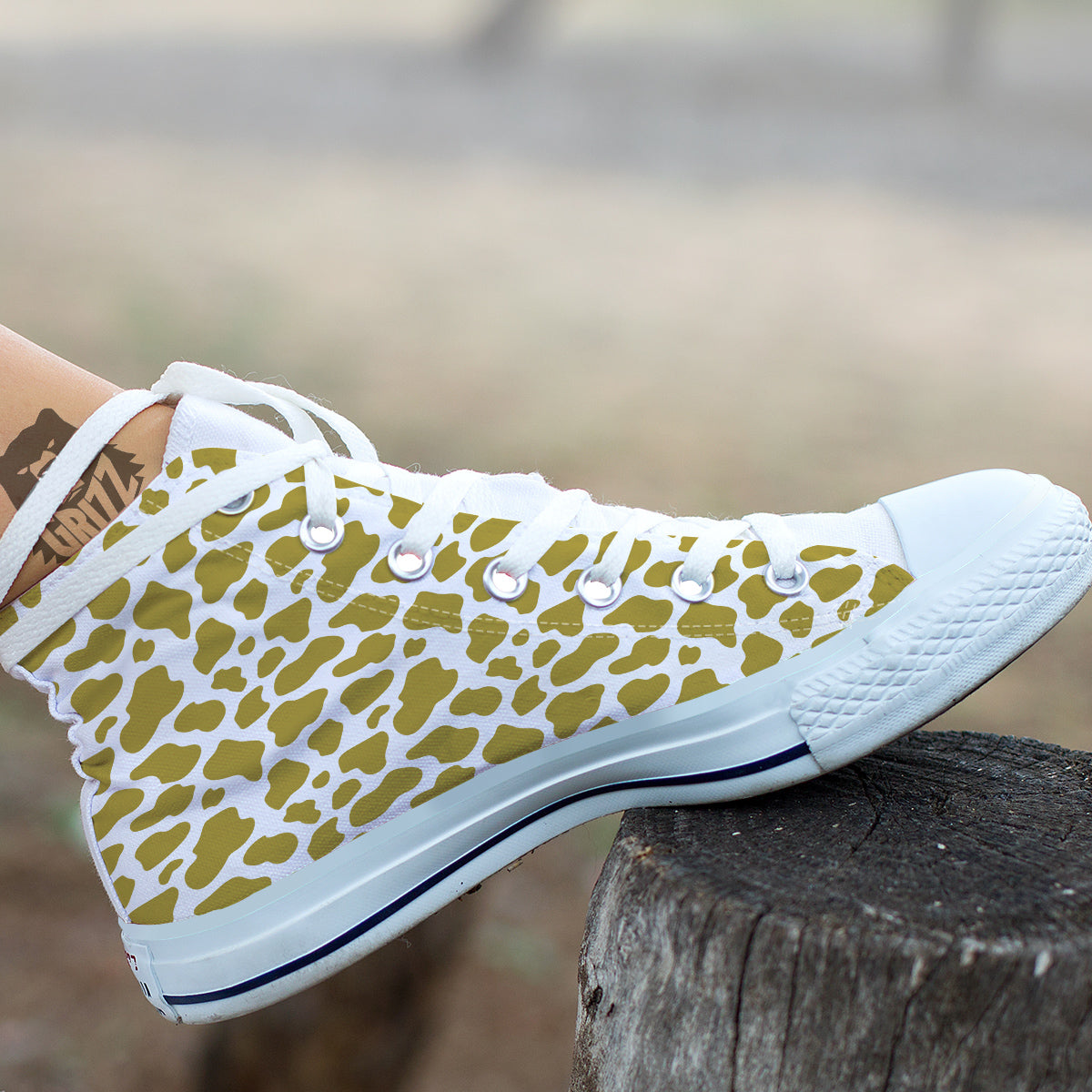 Gold Cow Print Pattern White High Top Shoes-grizzshop