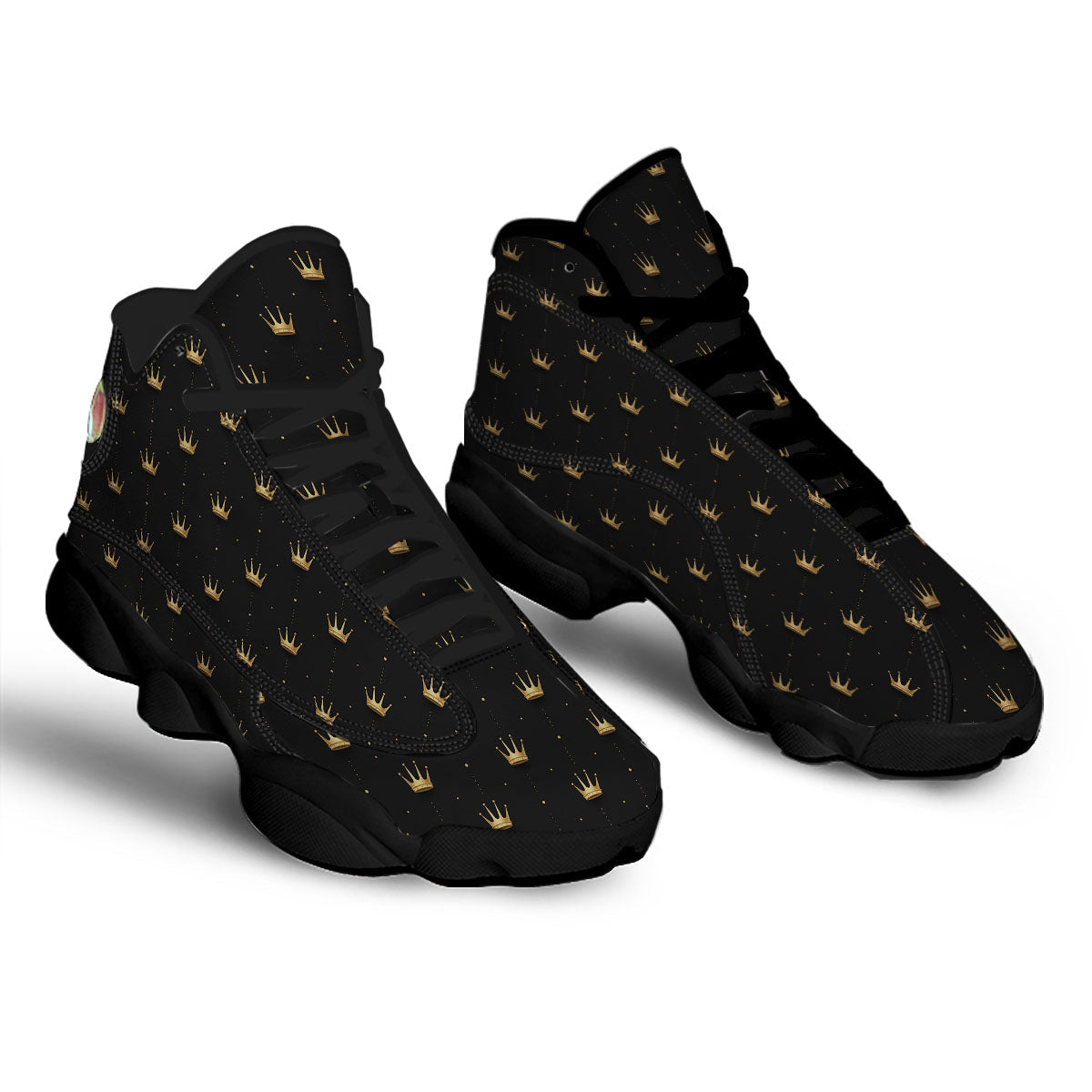 Gold Crown Print Pattern Black Basketball Shoes-grizzshop