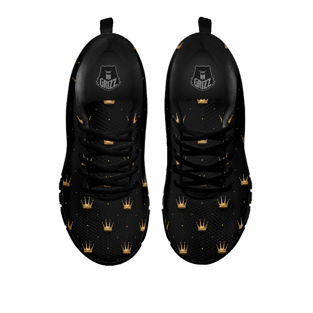 Gold Crown Print Pattern Black Sneaker-grizzshop