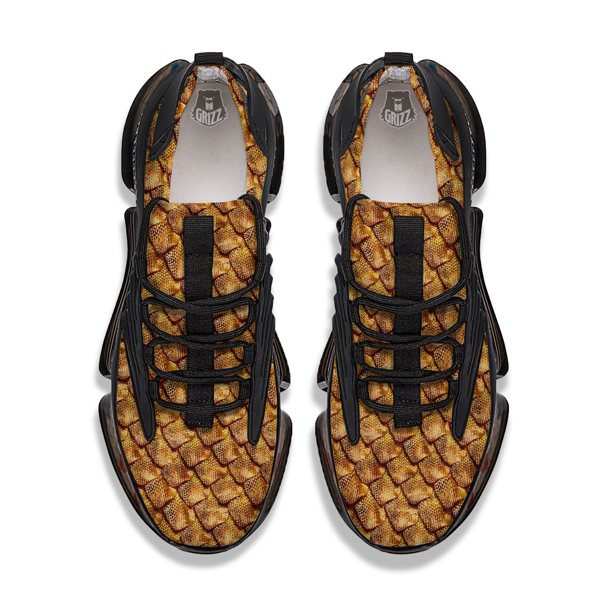 Gold Dragons Skin 3D Print Pattern Black Gym Shoes-grizzshop