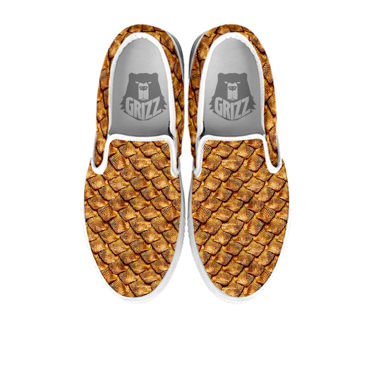 Gold Dragons Skin 3D Print Pattern White Slip On Shoes-grizzshop