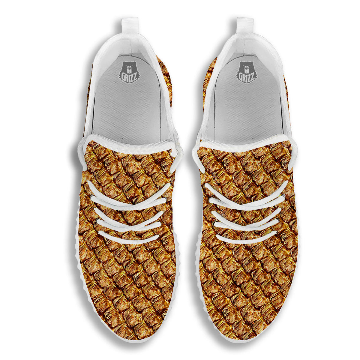 Gold Dragons Skin 3D Print Pattern White Walking Shoes-grizzshop