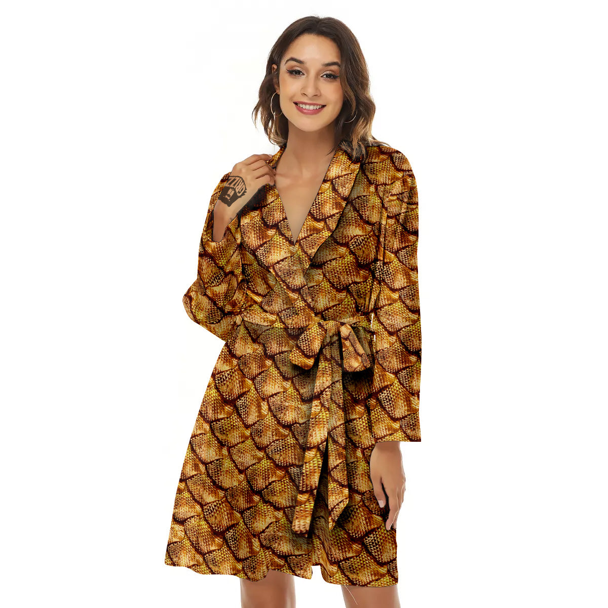 Gold Dragons Skin 3D Print Pattern Women's Robe-grizzshop