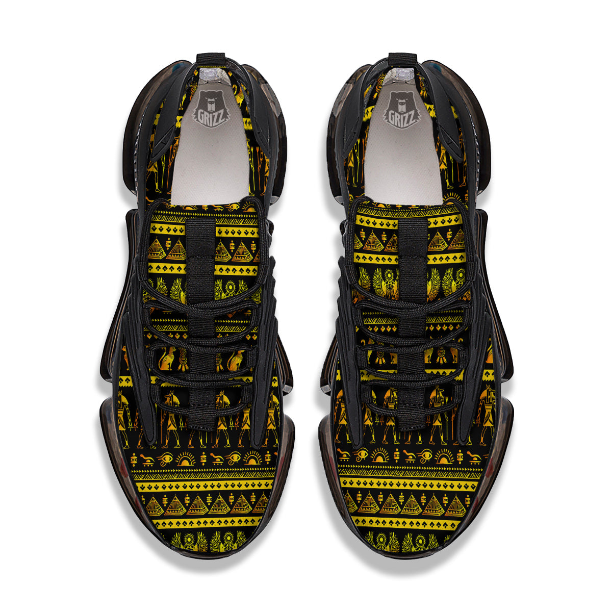 Gold Egypt Ethnic Print Black Gym Shoes-grizzshop