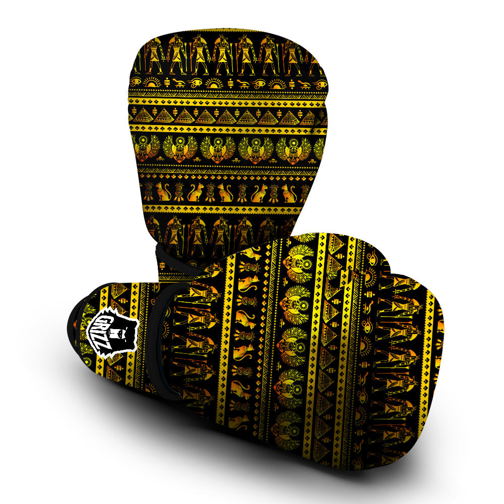 Gold Egypt Ethnic Print Boxing Gloves-grizzshop