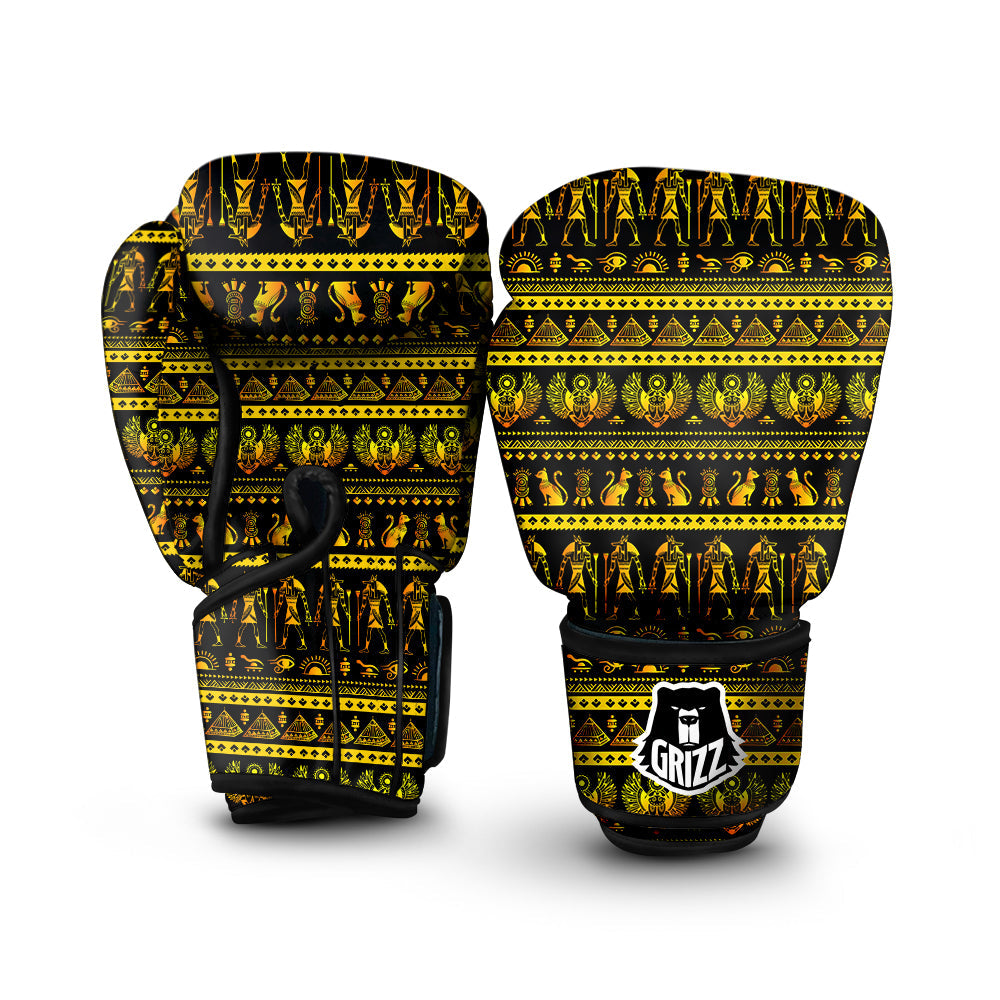 Gold Egypt Ethnic Print Boxing Gloves-grizzshop