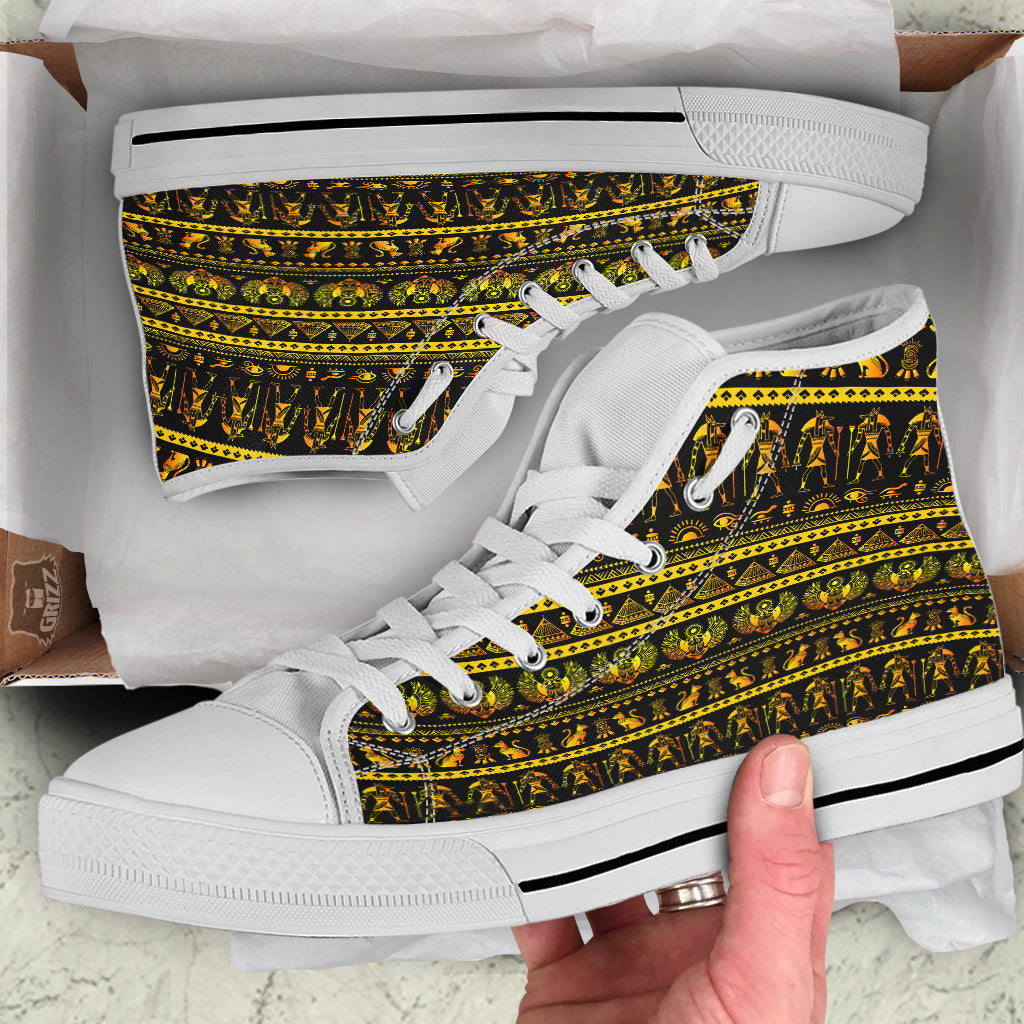 Gold Egypt Ethnic Print White High Top Shoes-grizzshop