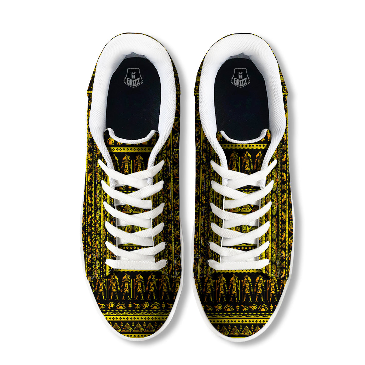 Gold Egypt Ethnic Print White Low Top Sneakers-grizzshop