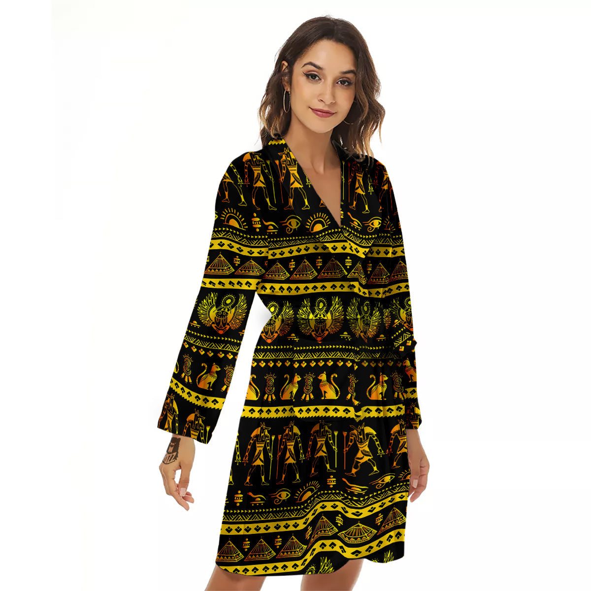 Gold Egypt Ethnic Print Women's Robe-grizzshop