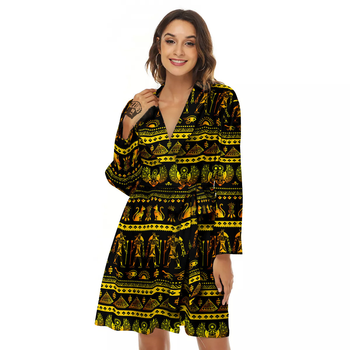 Gold Egypt Ethnic Print Women's Robe-grizzshop