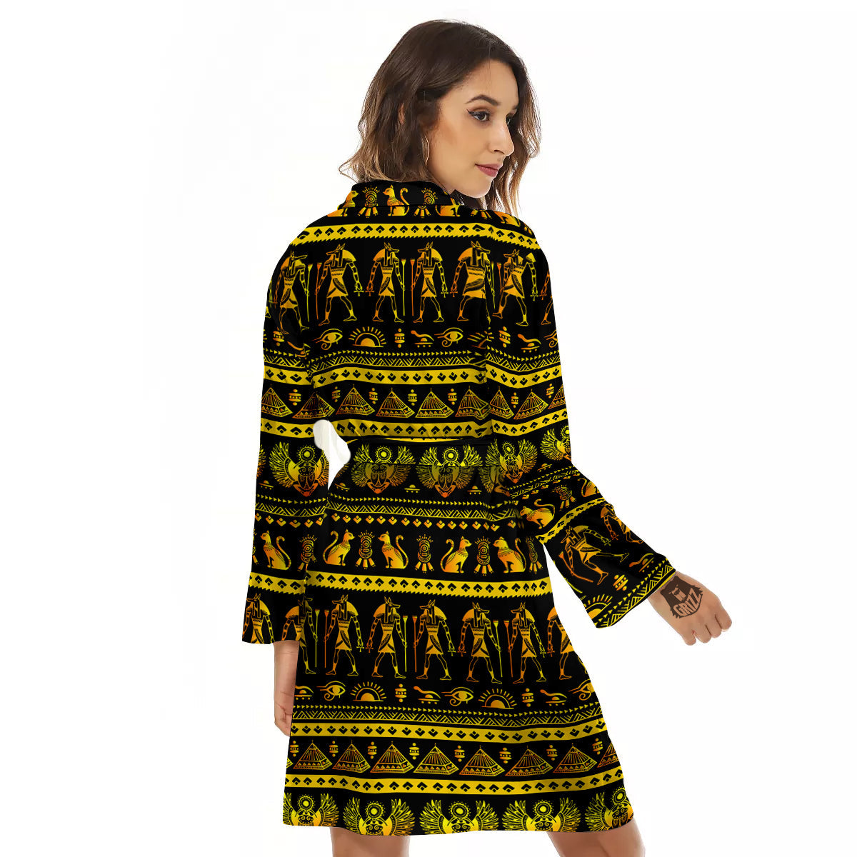 Gold Egypt Ethnic Print Women's Robe-grizzshop