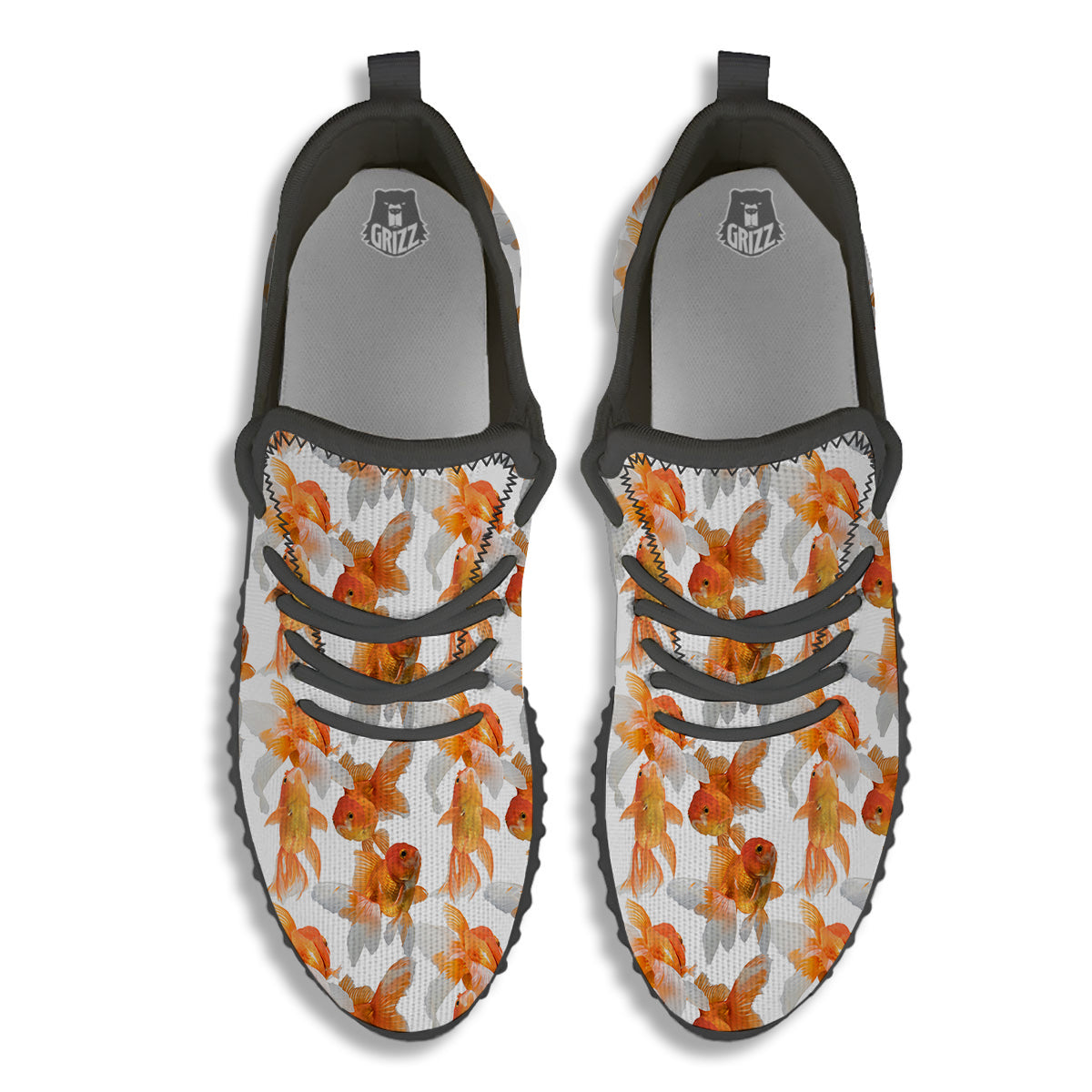Gold Fish And White Print Pattern Black Walking Shoes-grizzshop