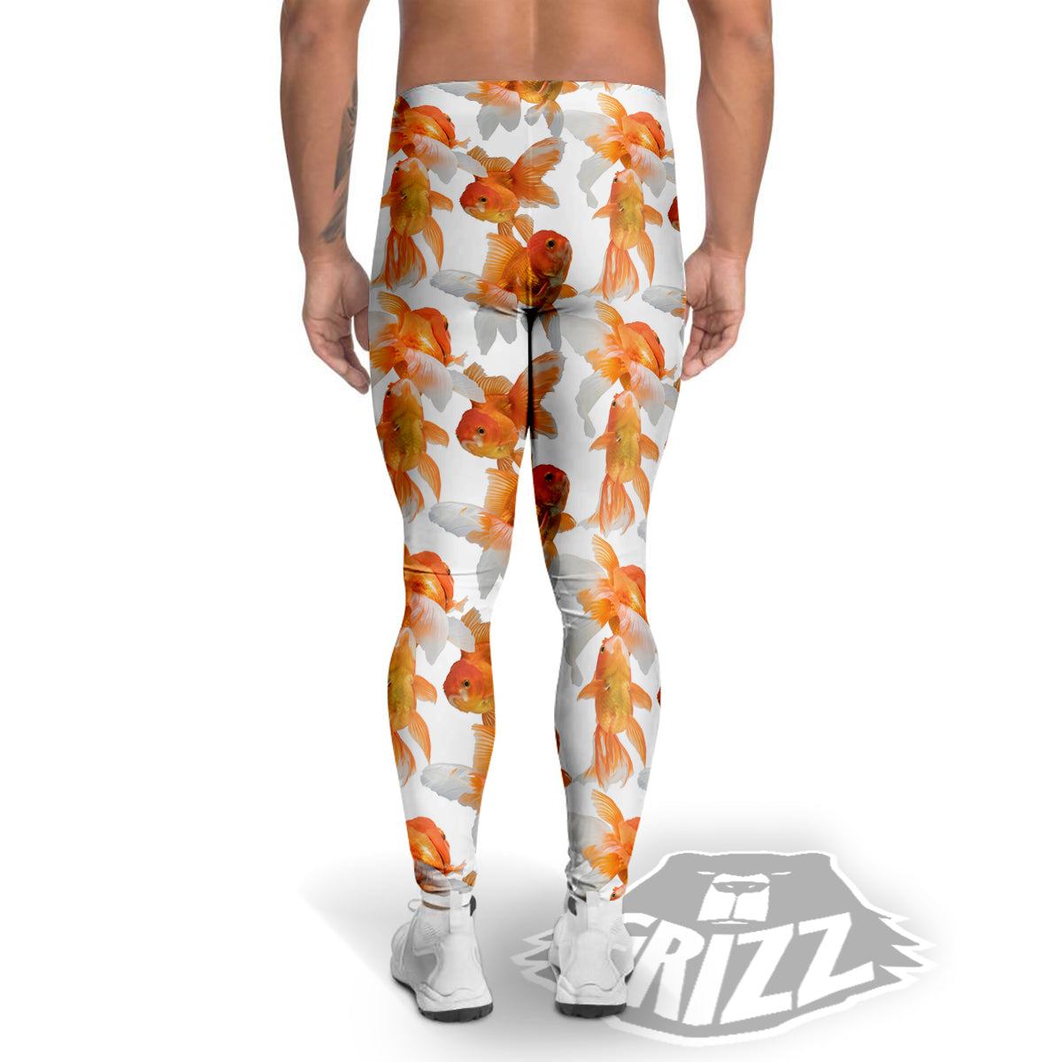Gold Fish And White Print Pattern Men's Leggings-grizzshop