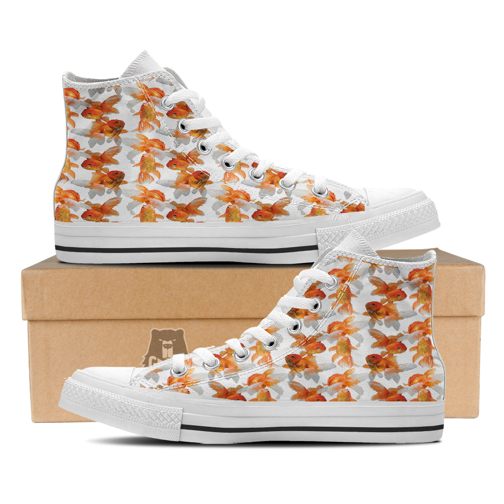 Gold Fish And White Print Pattern White High Top Shoes-grizzshop
