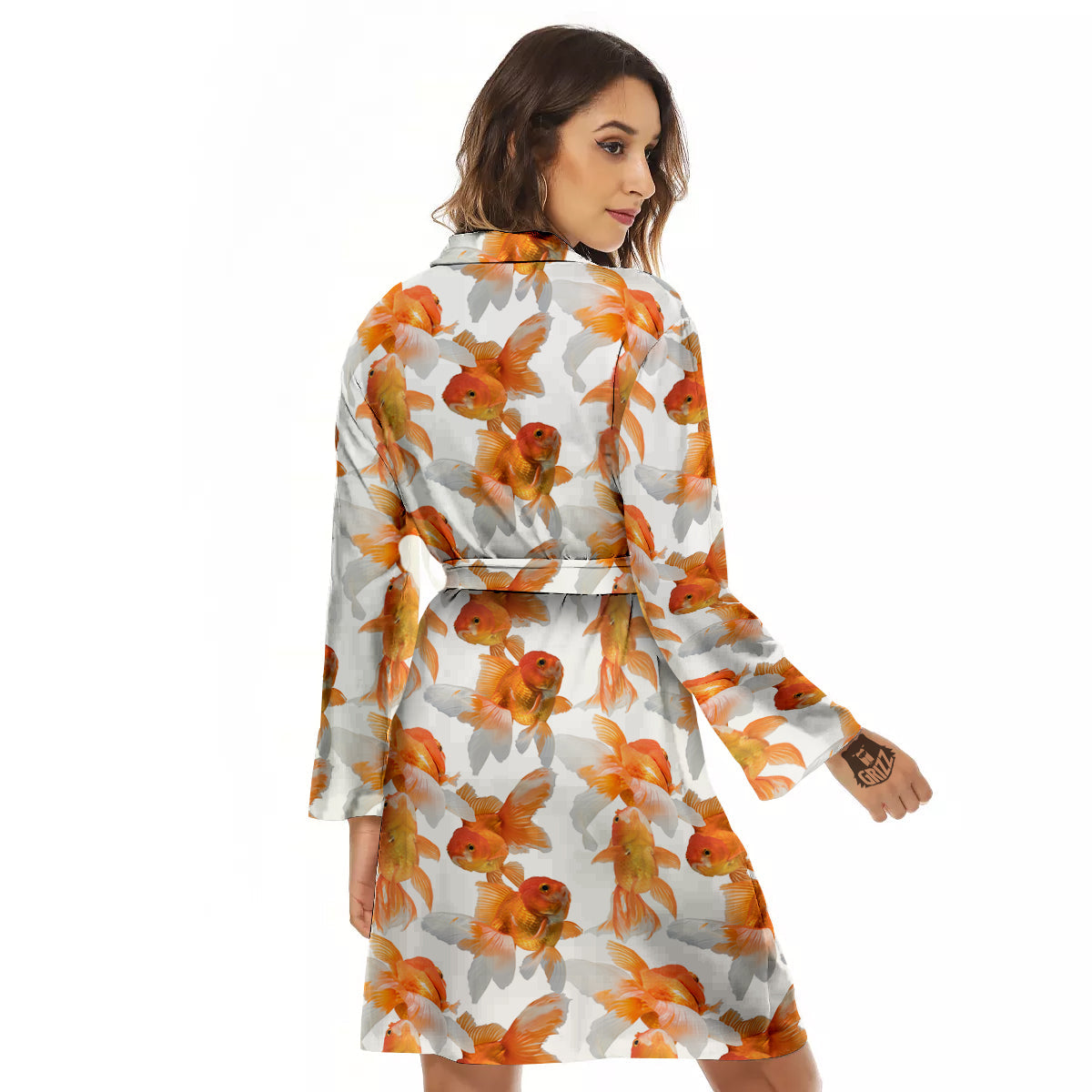 Gold Fish And White Print Pattern Women's Robe-grizzshop