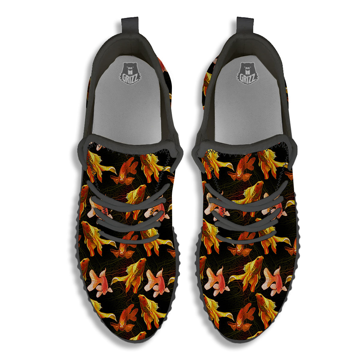 Gold Fish Drawing Print Pattern Black Walking Shoes-grizzshop