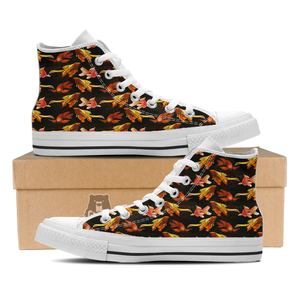 Gold Fish Drawing Print Pattern White High Top Shoes-grizzshop