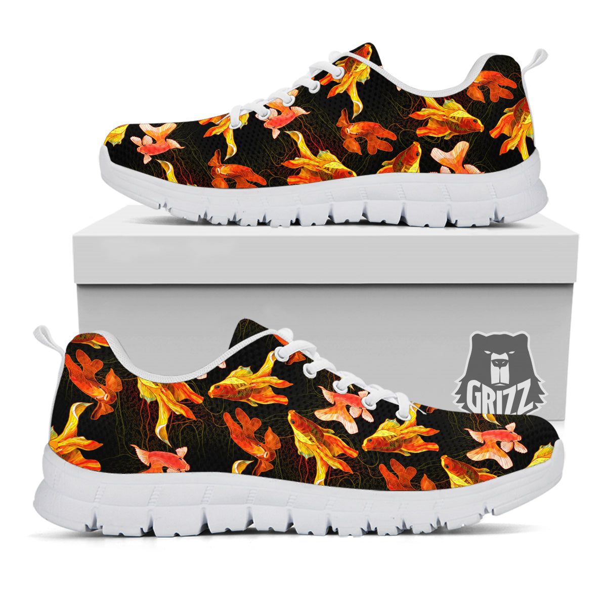 Gold Fish Drawing Print Pattern White Sneaker-grizzshop